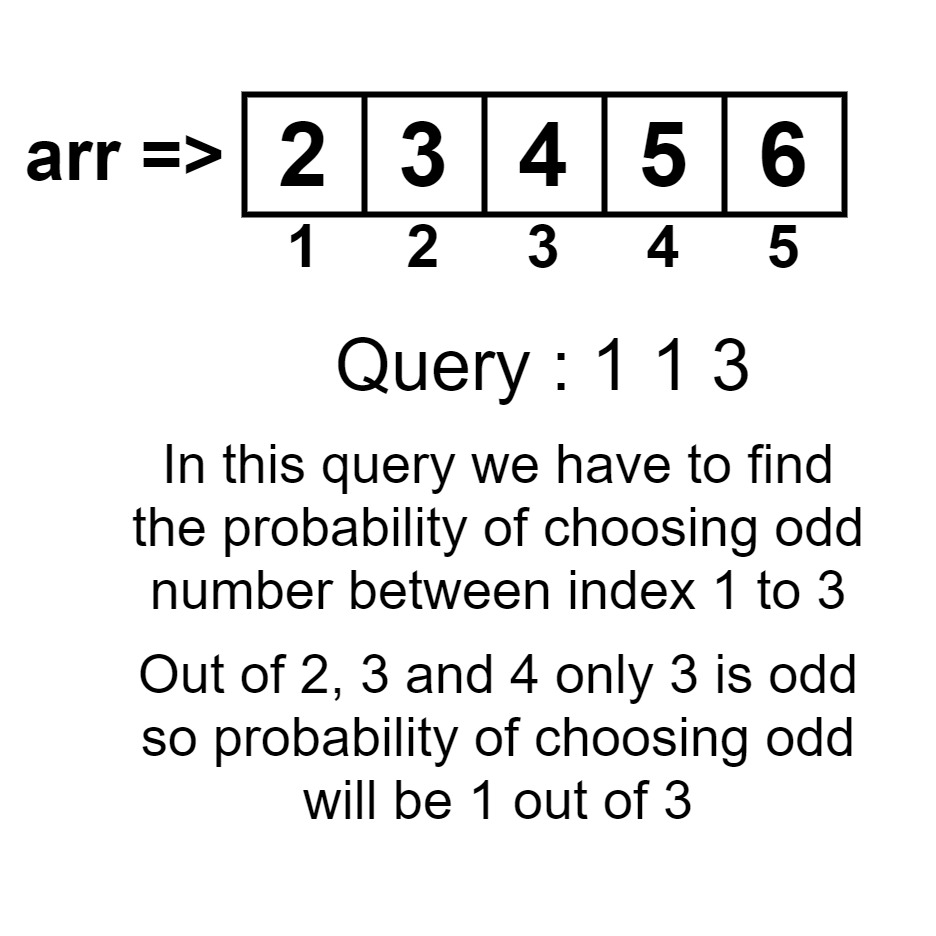 Queries on Probability of Even or Odd Number in given Ranges
